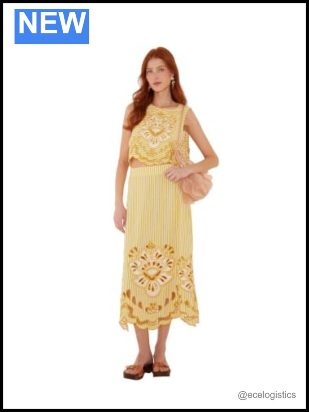 FARM Rio Midi Skirt Richelieu Embroidery Linen Viscose A-Line Women's